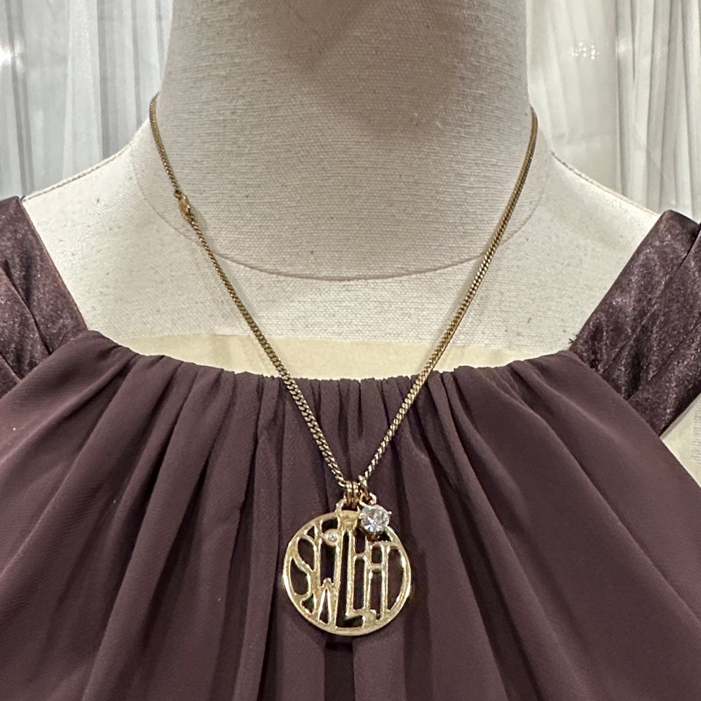 #373 Crown Gold tone Initial Pendant Necklace
